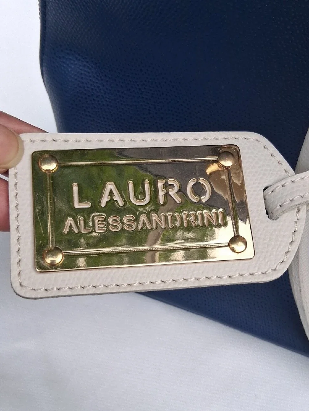 LAURO‎ Navy and Cream Structured Dome Satchel